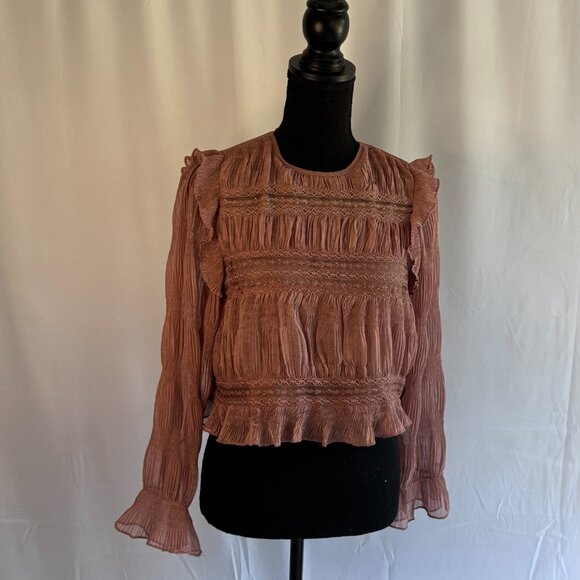 VESTIQUE Boho Dusty Rose Lace Ruffle Blouse Boutique Small 0373 - Picture 11 of 11